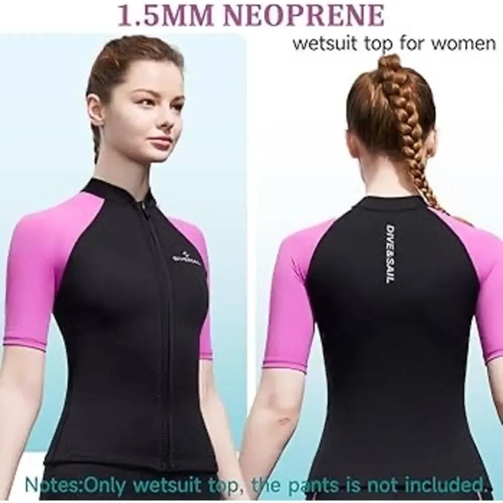 New Wetsuit Top Short Sleeve Front Zip Wetsuit Size XL
